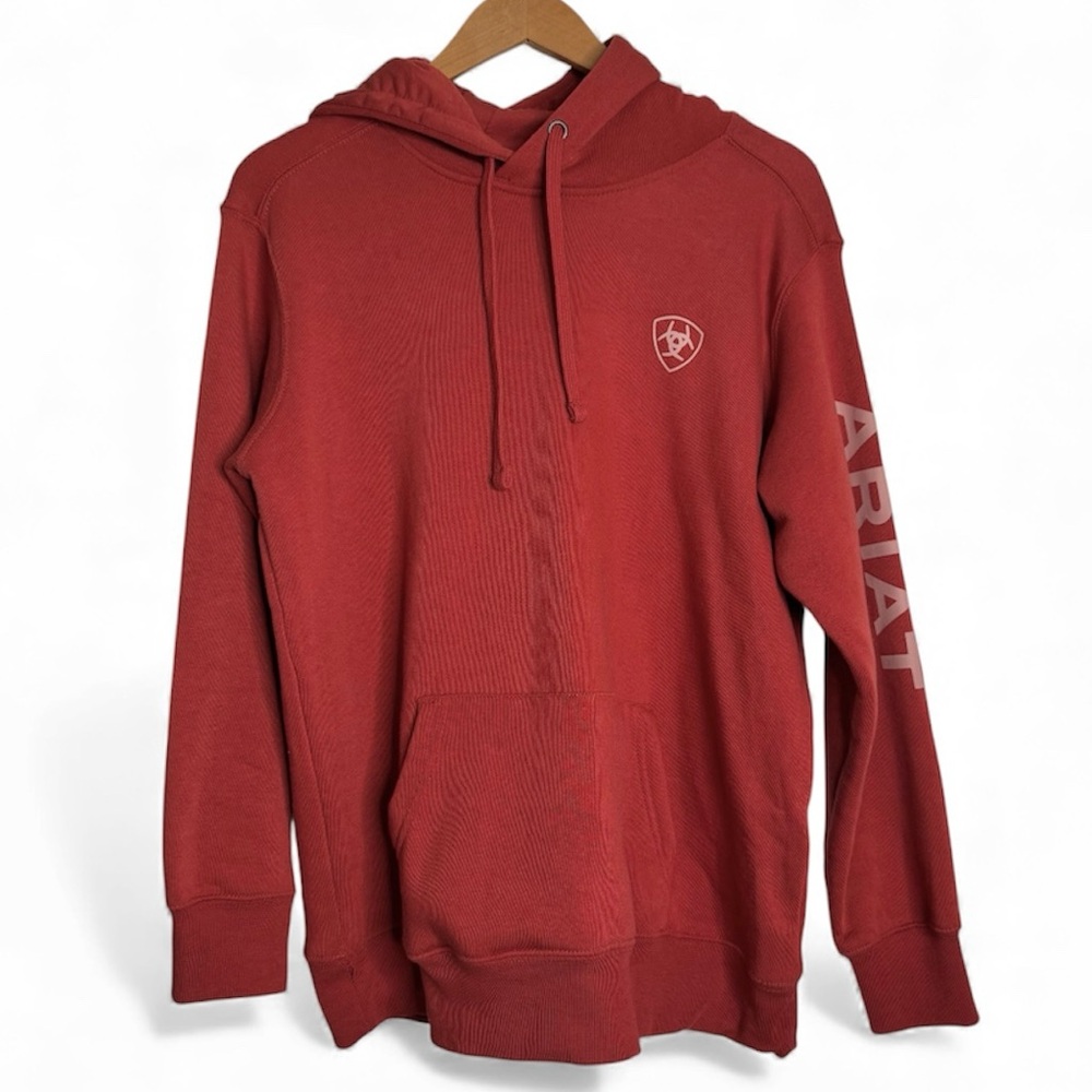 Ariat REAL Classic Arm Logo Hoodie Sweat Fleece Lined Orange Cotton Blend Medium - Picture 4 of 16